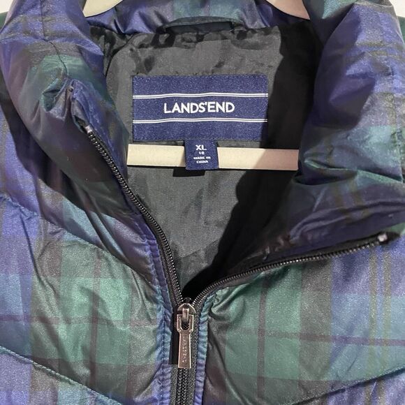 Lands End Vest Womens XL Green Quilted Down Tartan Plaid Outdoors Granola Girl - Picture 3 of 11